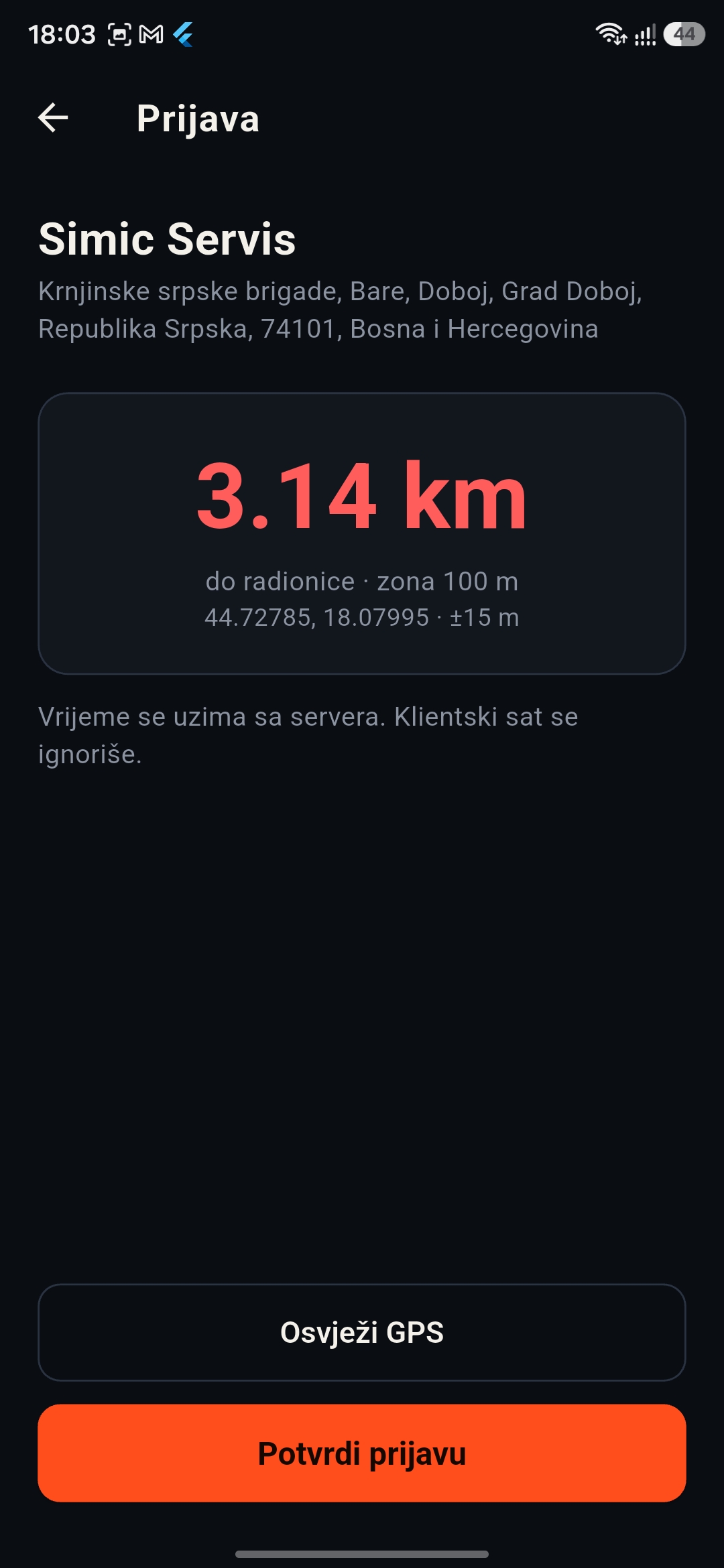 KALIBR Android — GPS prijava na posao